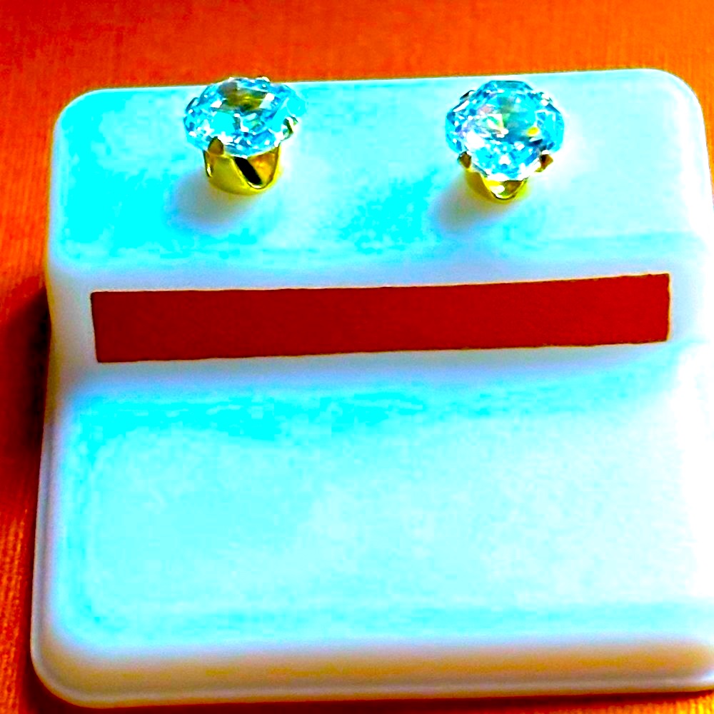 Gold Over Sterling Silver Solitaire Stud Earrings With Prong Setting! Brand New!